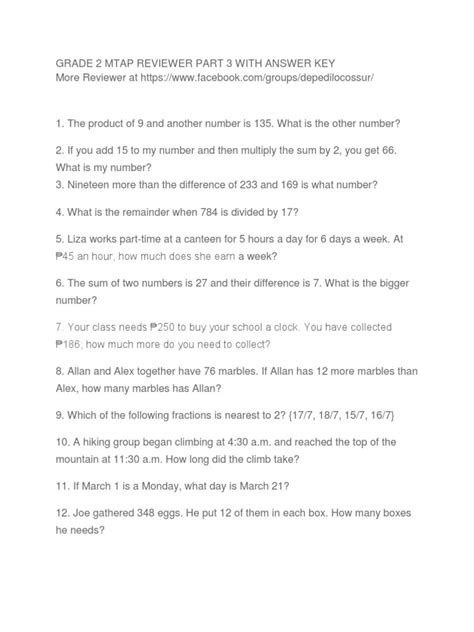 Grade 2 Mtap Reviewer With Answer Key .